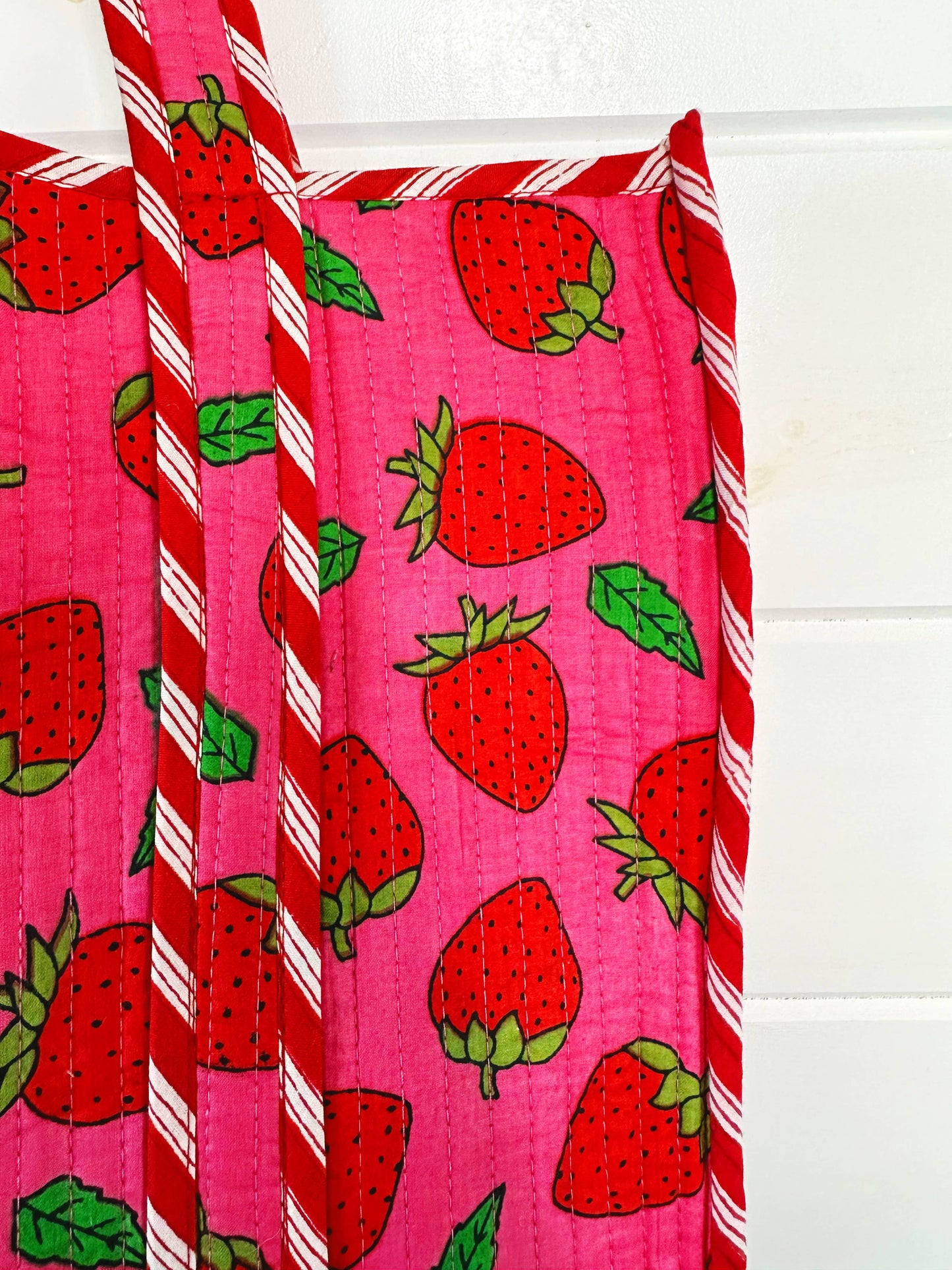 Quilted Tote Bag | Pink Strawberry Bag | Large Shopping Tote