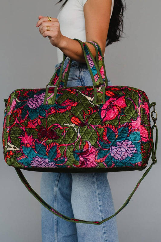 Olive & Multicolored Floral Duffel