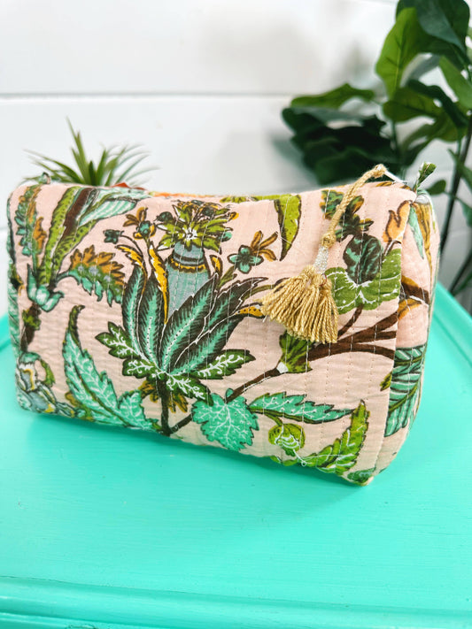 Quilted Makeup Bag | Cosmetics Toiletry Bags | Botanical
