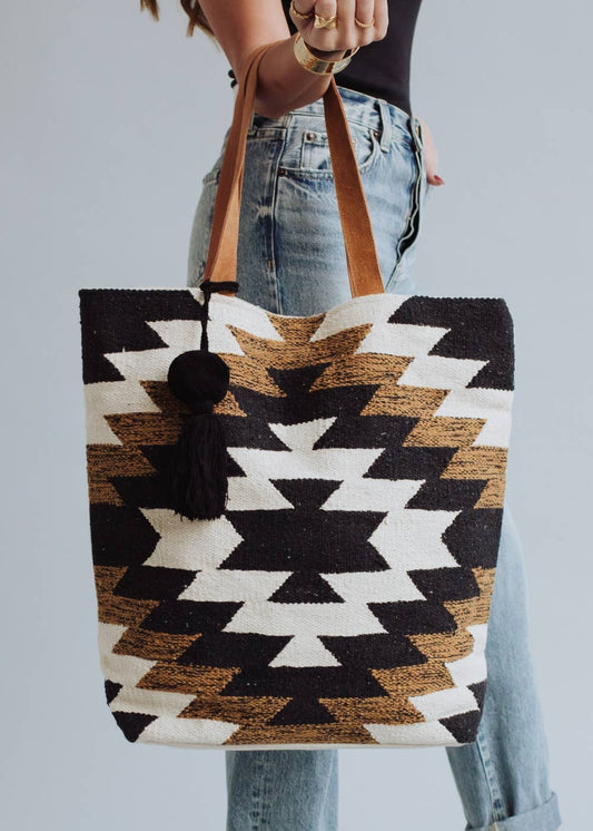 Black, White & Brown Aztec Tote