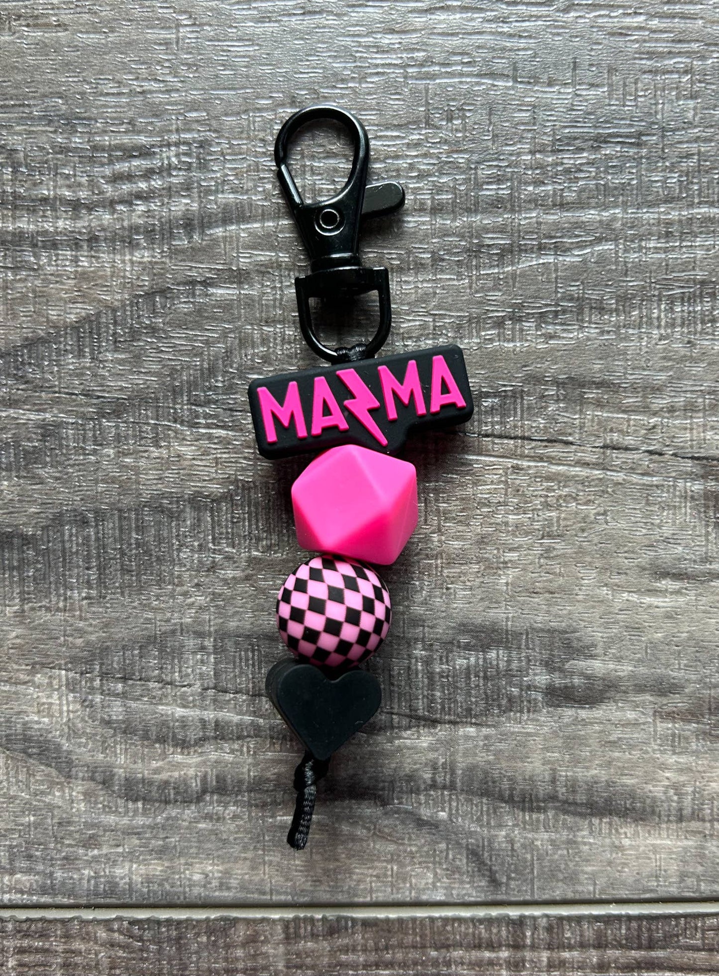 Lightening Bolt MAMA Silicone Beaded Keychain Purse Charm: Pink