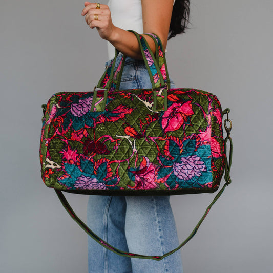Olive & Multicolored Floral Duffel