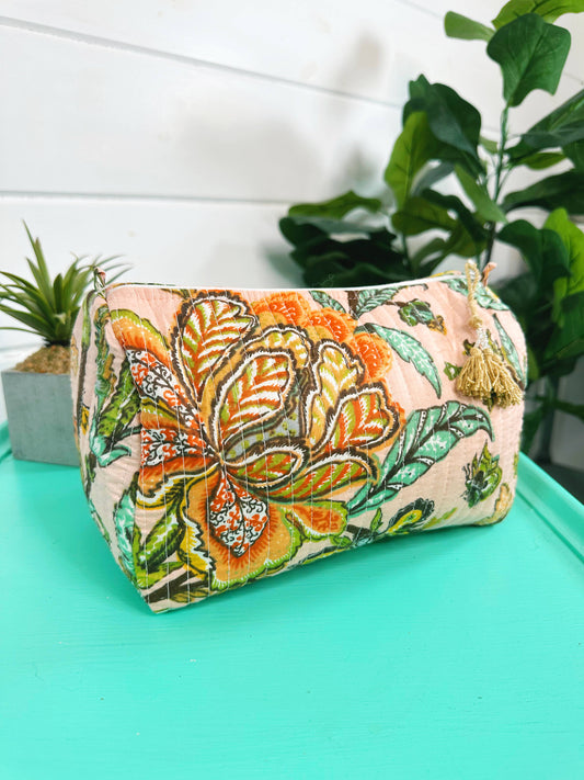 Quilted Makeup Bag | Cosmetics Toiletry Bags | Botanical