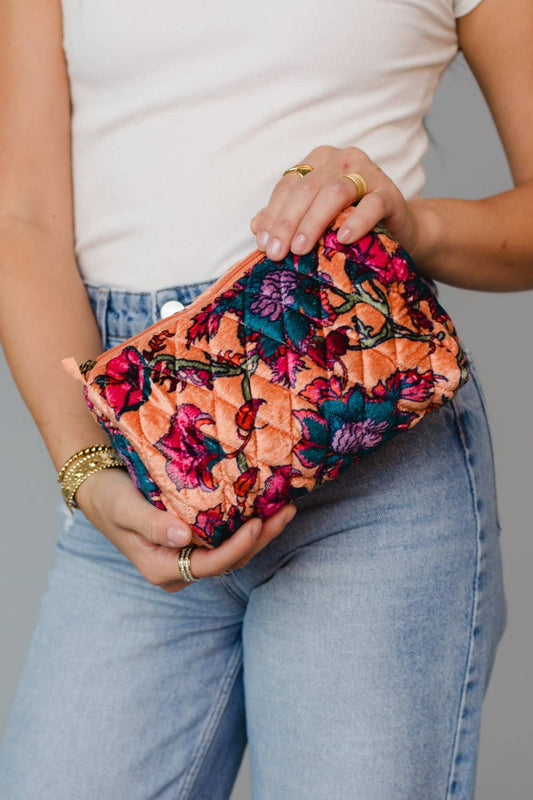 Lt. Orange & Multicolored Floral Travel Pouch