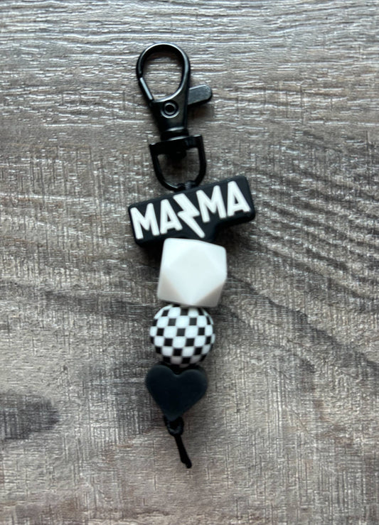 Lightening Bolt MAMA Silicone Beaded Keychain Purse Charm: Black