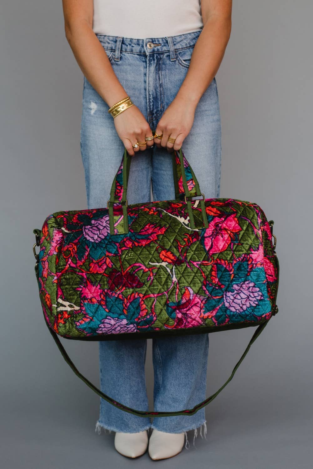 Olive & Multicolored Floral Duffel