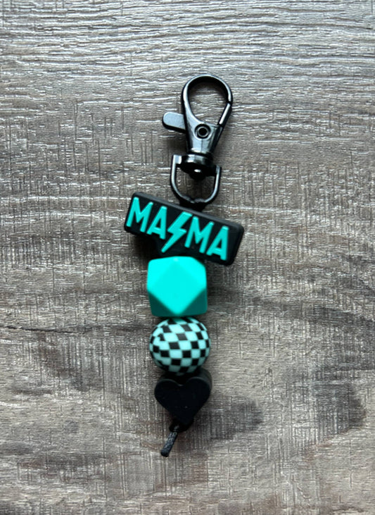 Lightening Bolt MAMA Silicone Beaded Keychain Purse Charm: Teal