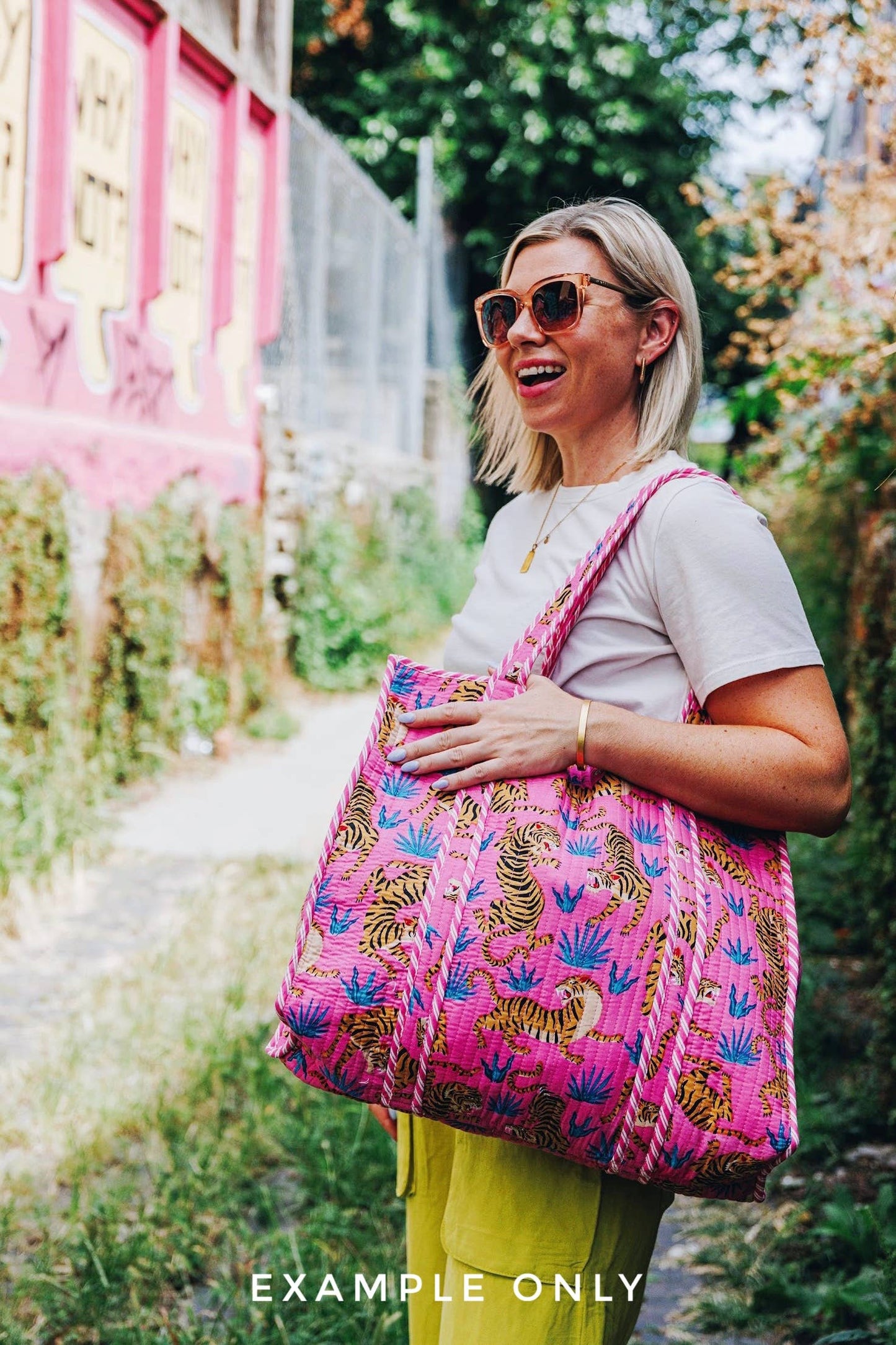 Quilted Tote Bag | Pink Strawberry Bag | Large Shopping Tote