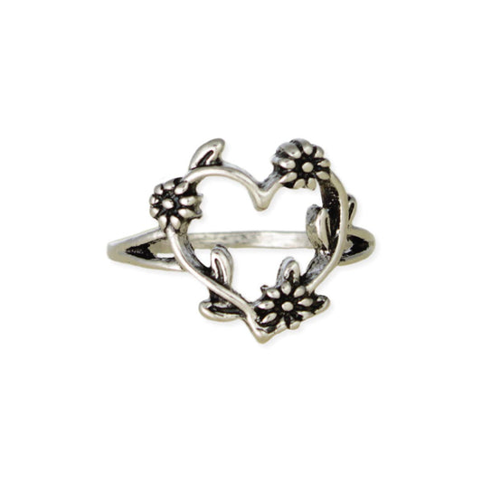 Love of Nature Flower Vine Heart Silver Ring