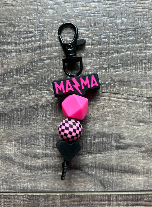 Lightening Bolt MAMA Silicone Beaded Keychain Purse Charm: Pink