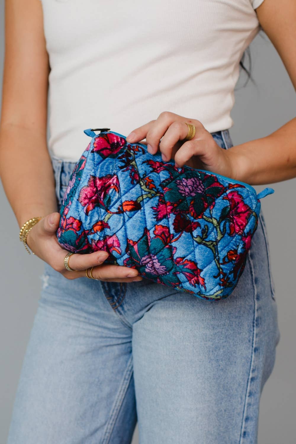 Bright Blue & Multicolored Floral Travel Pouch